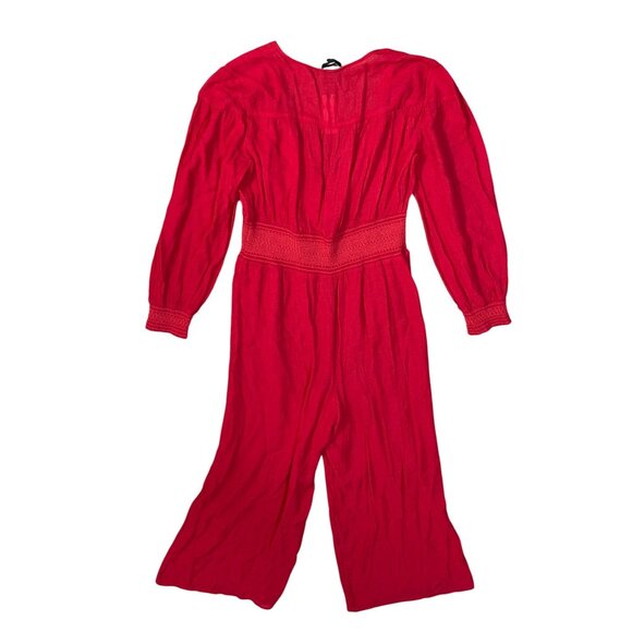 New Current Air Stacey Wide-Leg Jumpsuit Red Smocked Long Sleeve Size XL - Picture 3 of 11